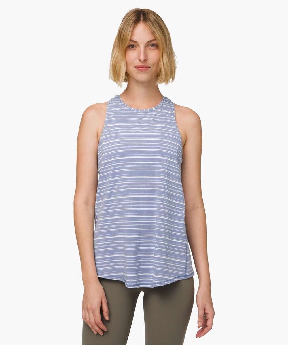 Lululemon All Tied Up Tank Cut Back Stripe Tempest Blue White